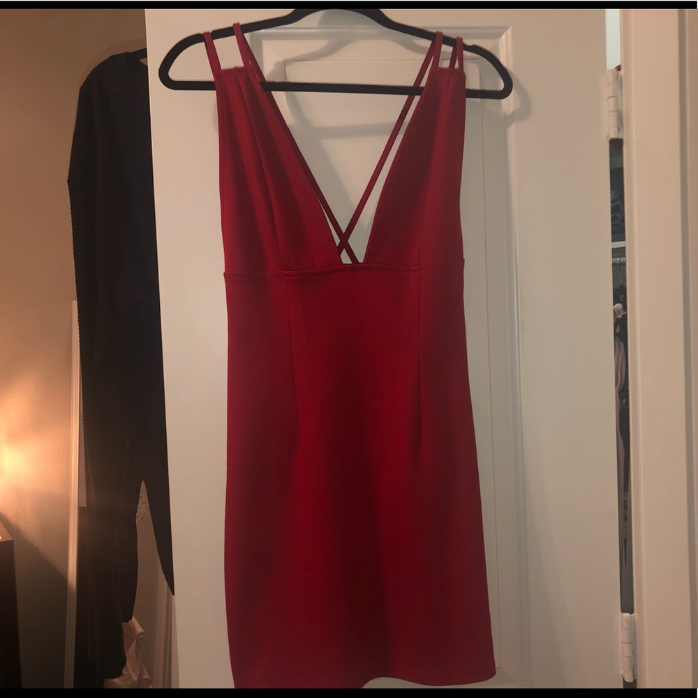 Red body con dress